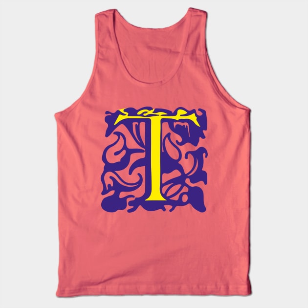 Letter T in yellow with violet ornaments Tank Top by Creative Art Store